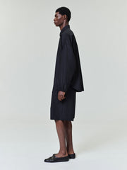 Black Striped Wool Elastic Cuff Shirt