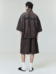 Suede Fleece High Neck 3/4 Sleeve Jacket