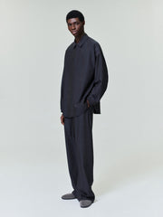 Grey Striped Wool Elastic Cuff Shirt