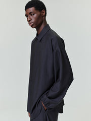 Grey Striped Wool Elastic Cuff Shirt