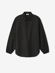 Grey Striped Wool Elastic Cuff Shirt