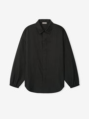Black Striped Wool Elastic Cuff Shirt