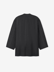 Grey Striped Wool Collarless Sport Jacket