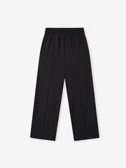 Black Striped Wool Wide Leg Drawstring Pants