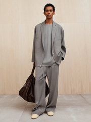 Pigment Dyed Wool Wide Leg Drawstring Pants