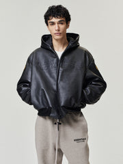 Vanson Essentials Leather Hooded Bomber