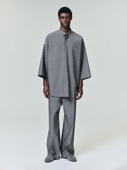 Cotton Wool Oxford Mandarin Relaxed Short Sleeve Shirt