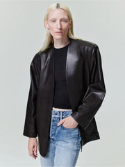 Womens Leather Collarless Jacket