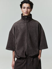 Suede Fleece High Neck 3/4 Sleeve Jacket
