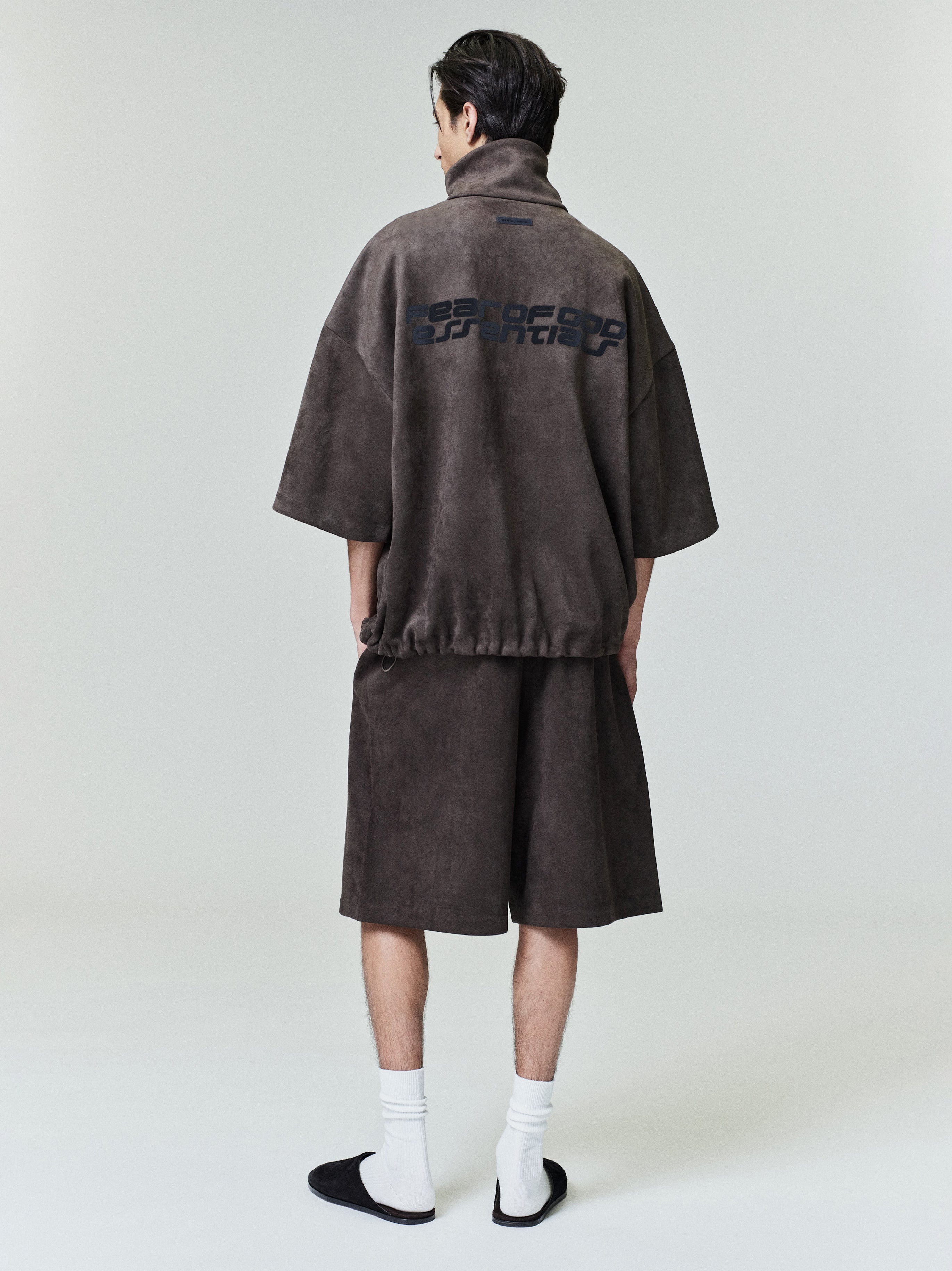 Suede Fleece High Neck 3/4 Sleeve Jacket