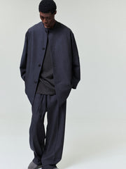 Grey Striped Wool Collarless Sport Jacket