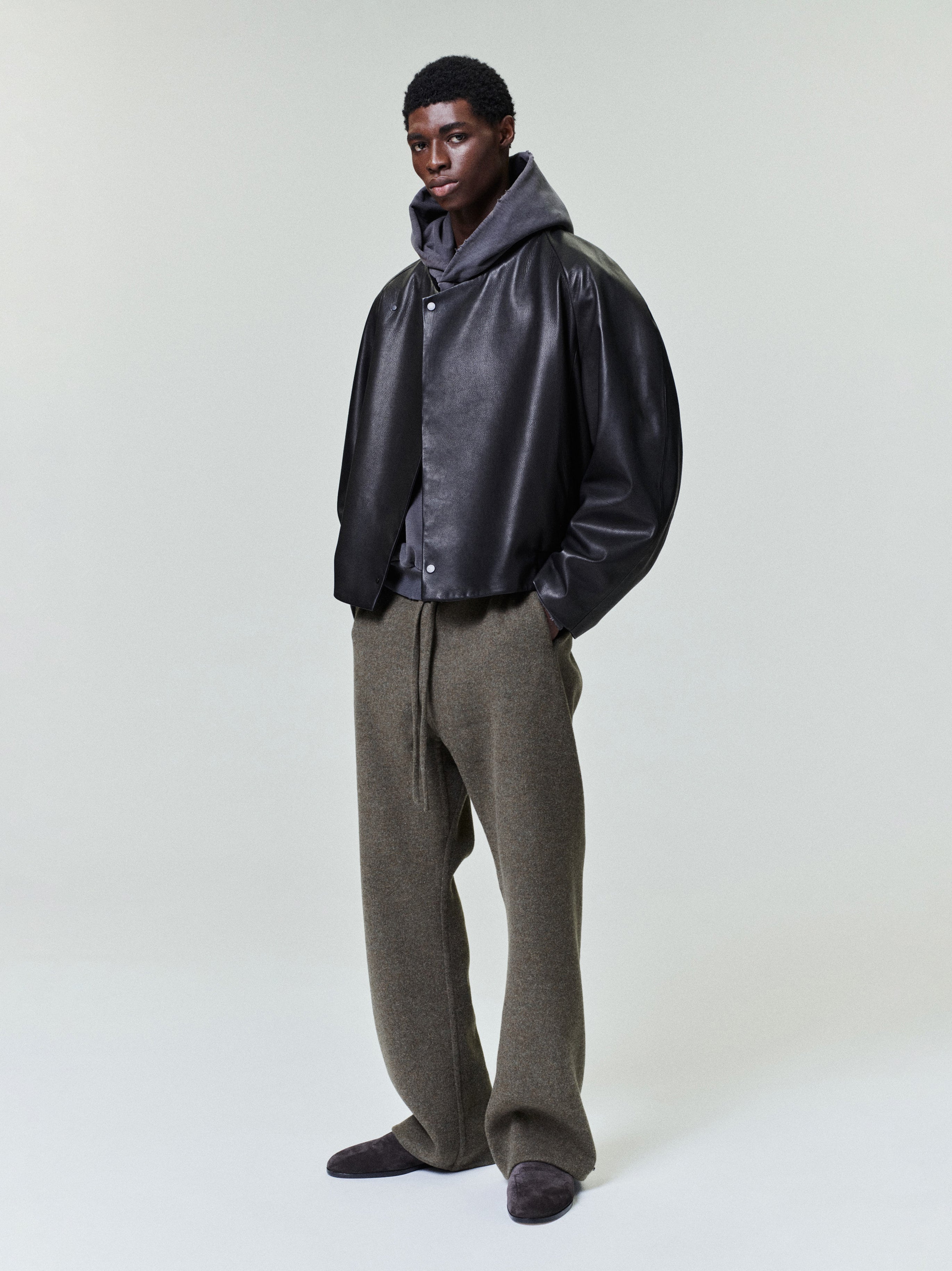 Leather Raglan Bomber Jacket