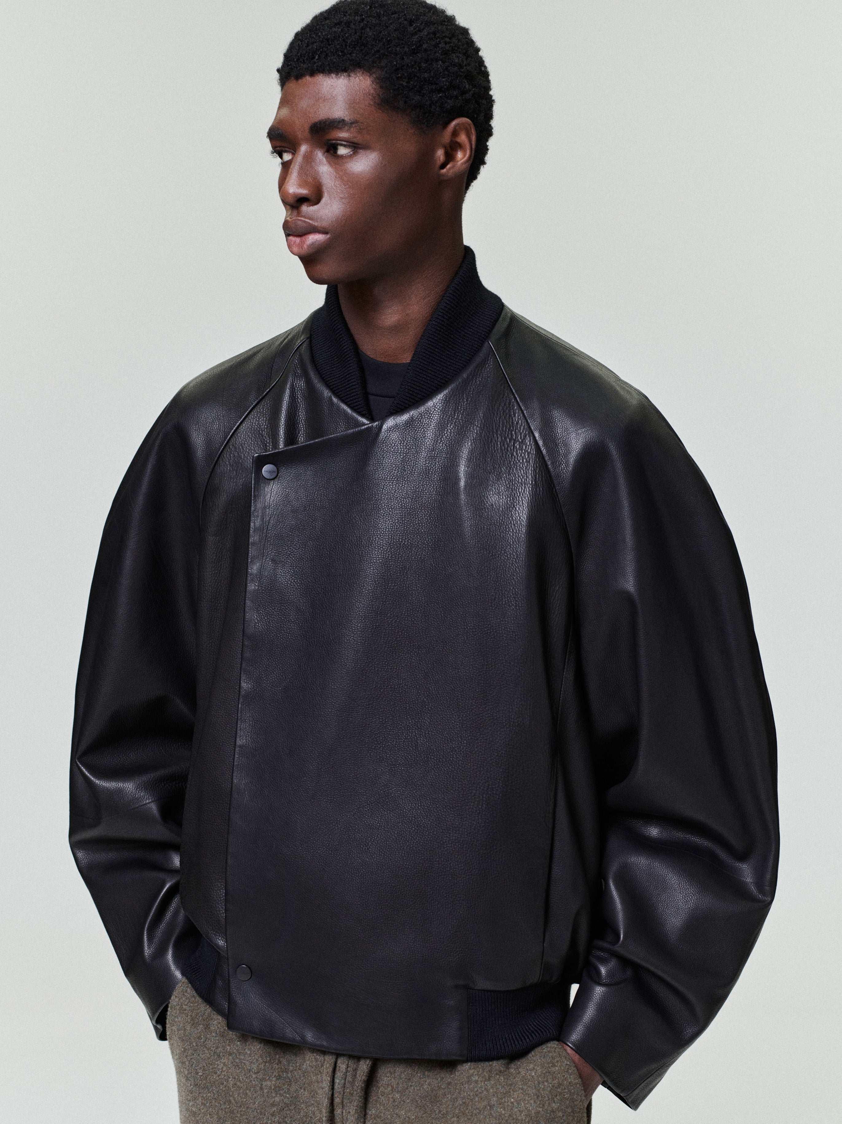 Leather Raglan Bomber Jacket