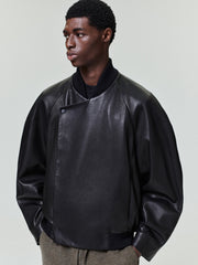Leather Raglan Bomber Jacket