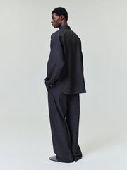 Grey Striped Wool Elastic Cuff Shirt