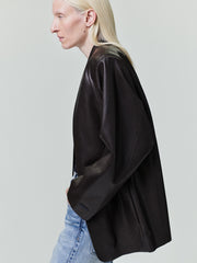Womens Leather Collarless Jacket