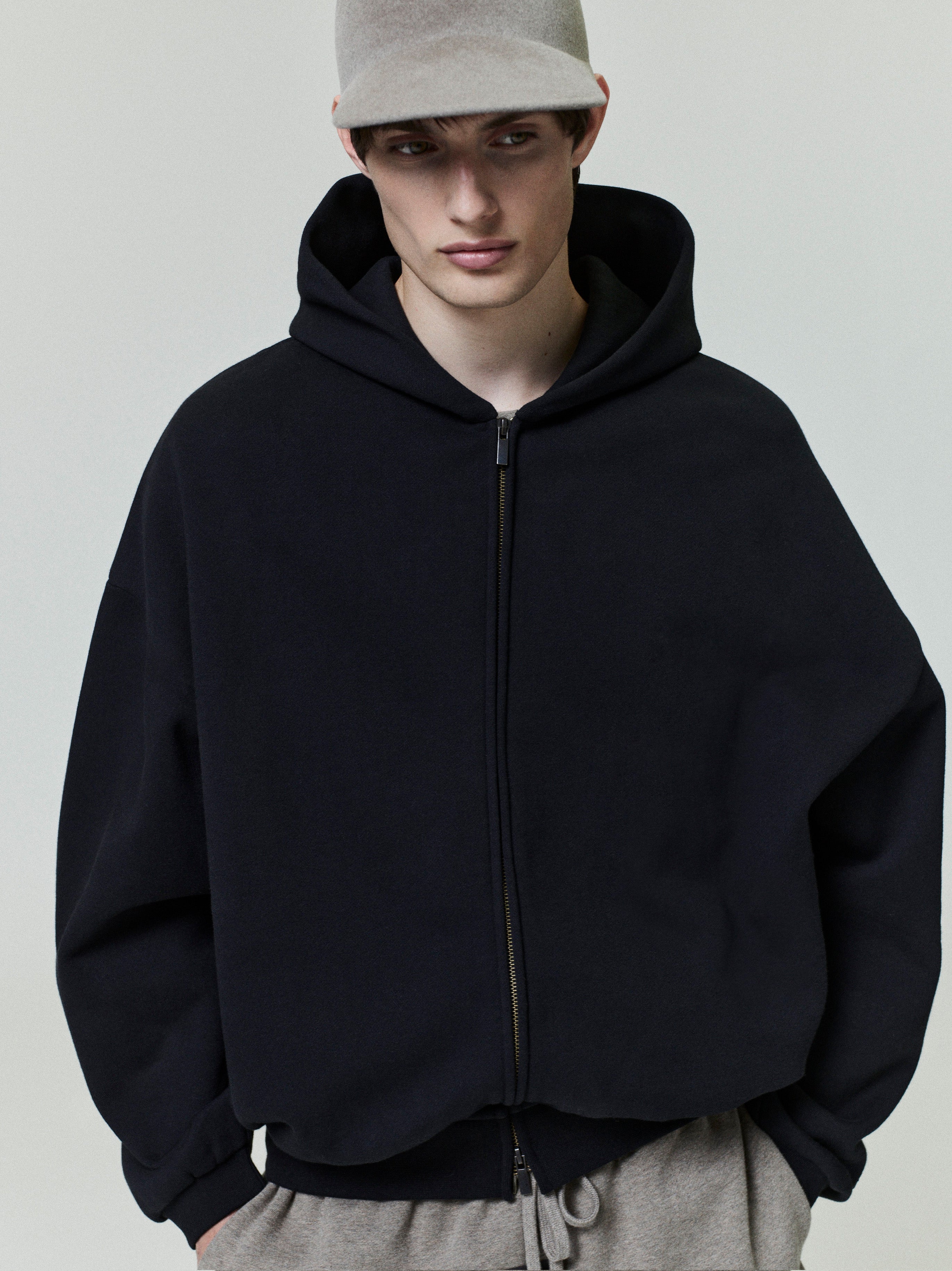 Embossed 90s Fit Fleece Zip-Up Hoodie