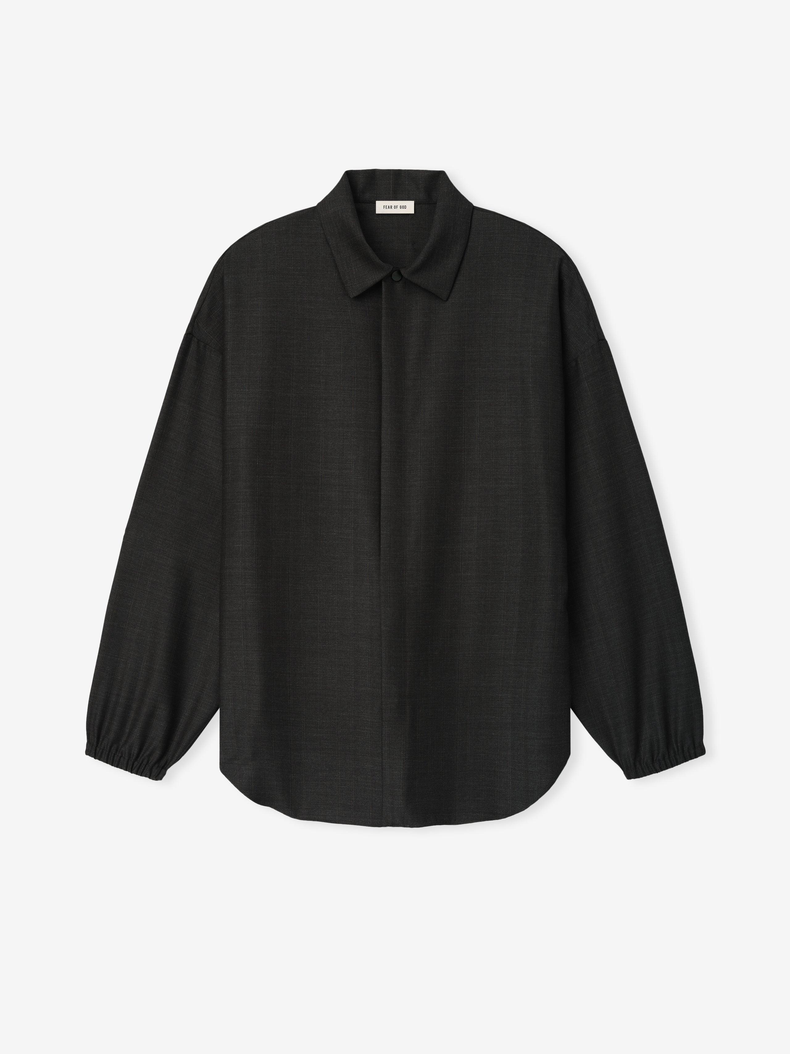 Grey Striped Wool Elastic Cuff Shirt