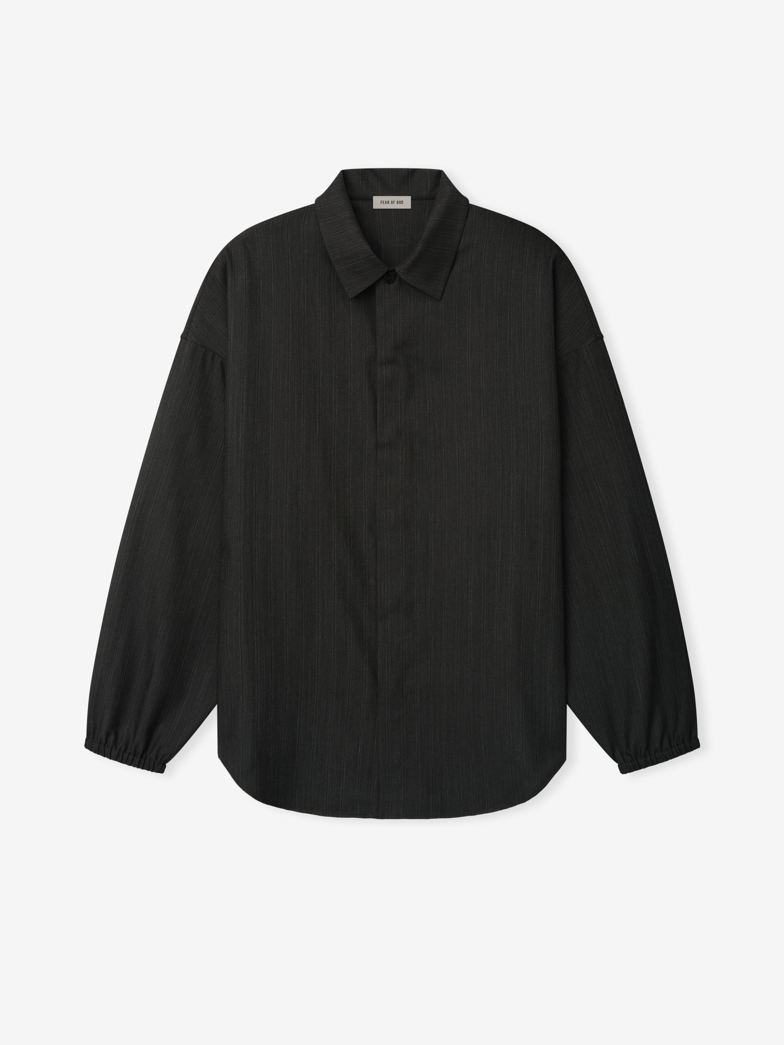 Black Striped Wool Elastic Cuff Shirt
