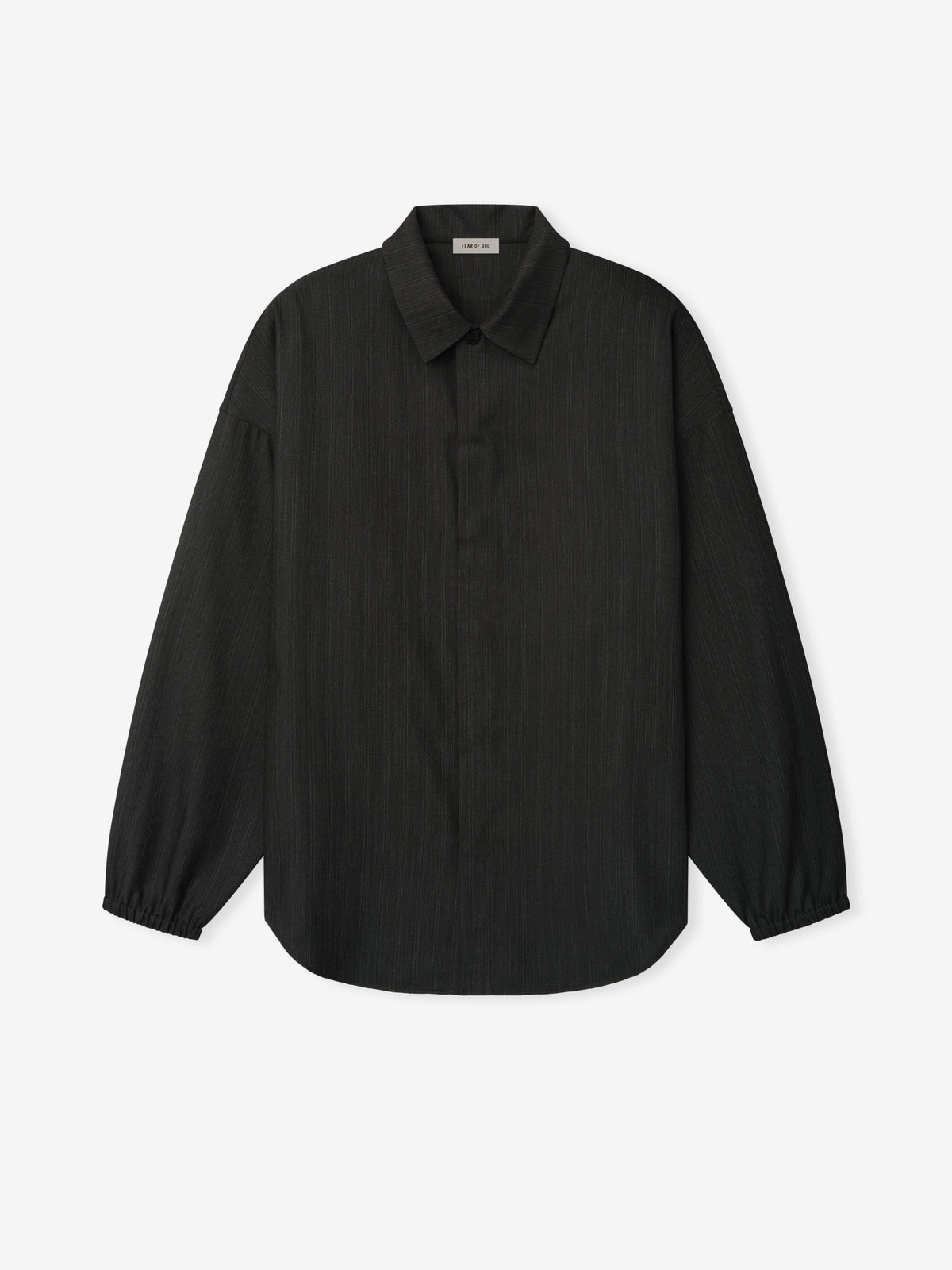 Black Striped Wool Elastic Cuff Shirt
