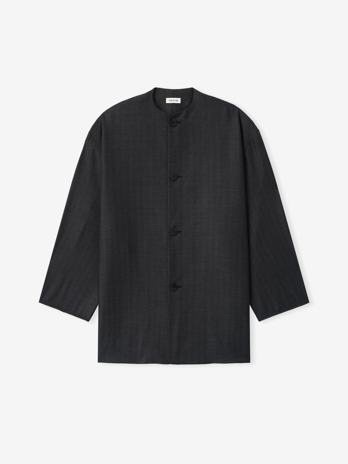 Grey Striped Wool Collarless Sport Jacket