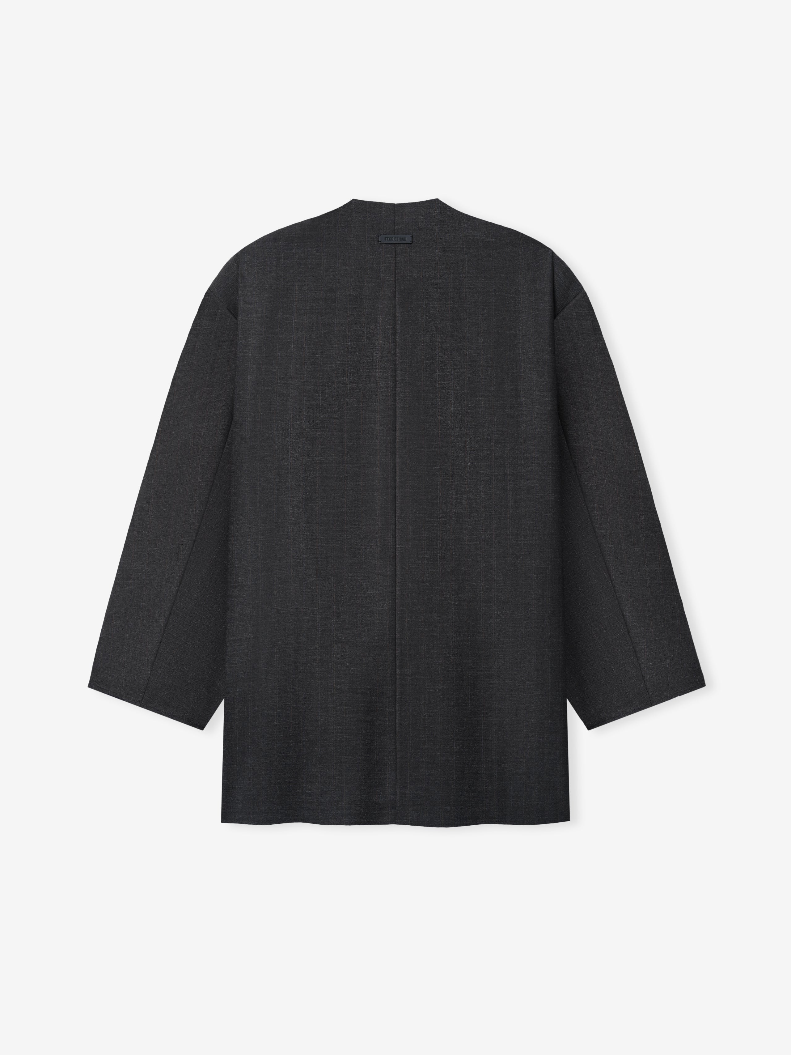 Grey Striped Wool Collarless Sport Jacket
