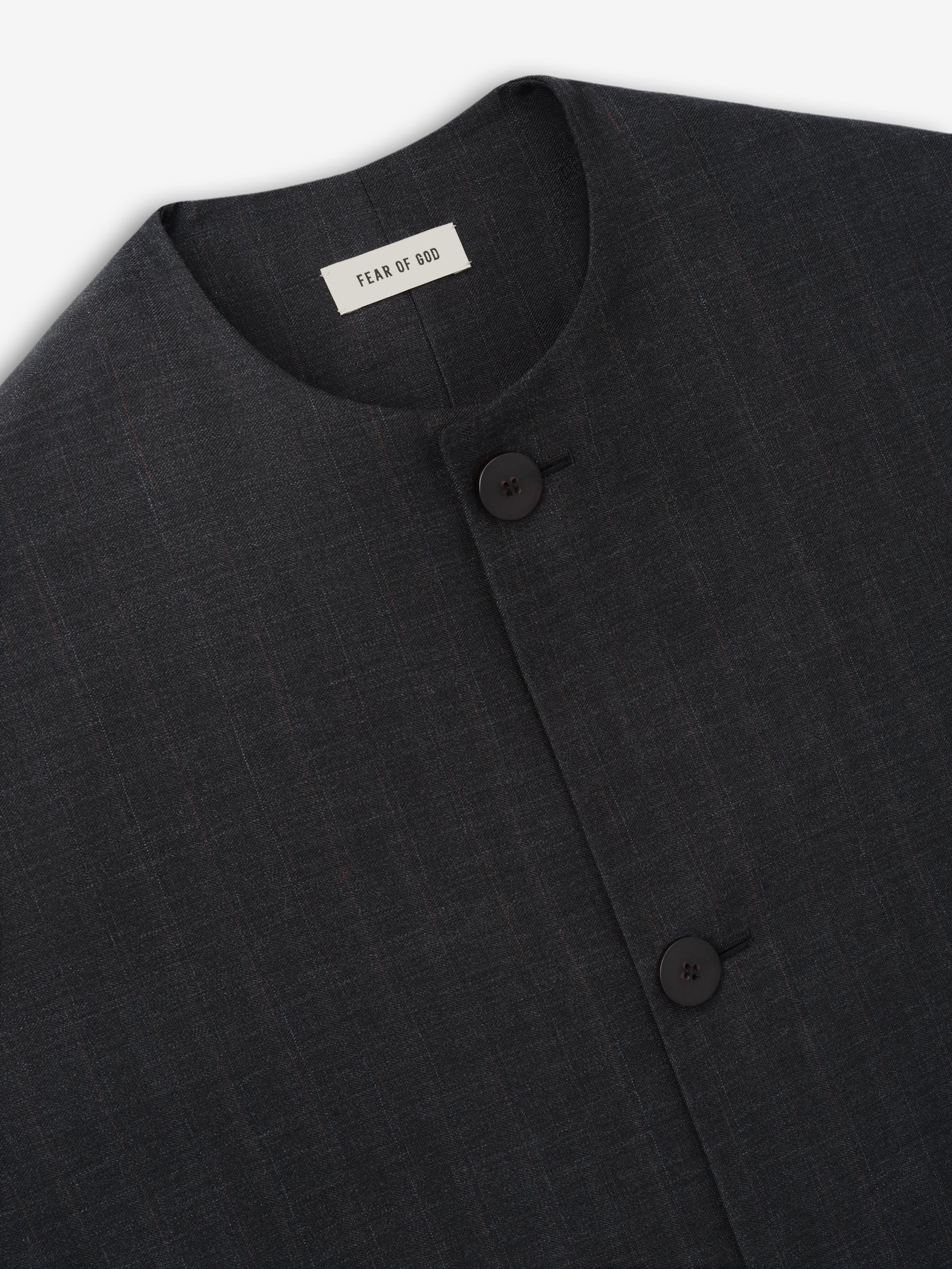 Grey Striped Wool Collarless Sport Jacket
