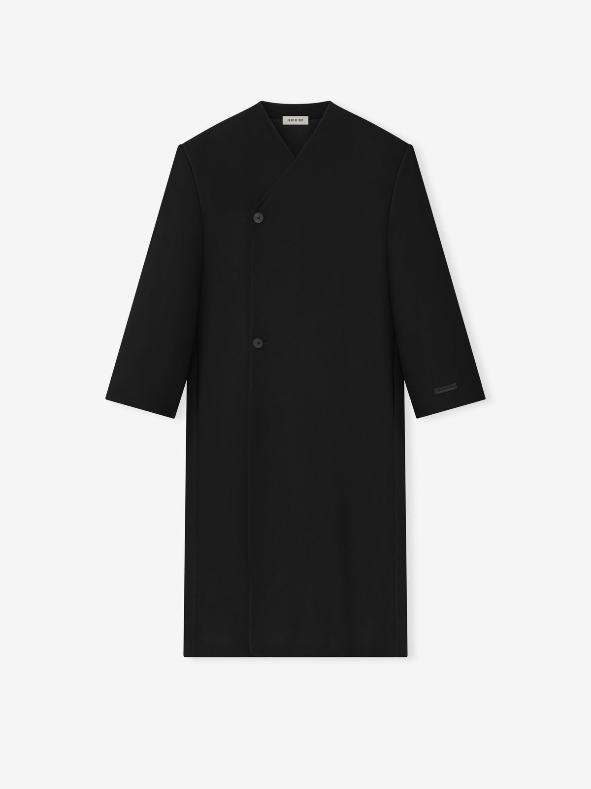 Double Weave Wool Double Breasted Lapelless Coat