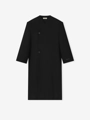 Double Weave Wool Double Breasted Lapelless Coat