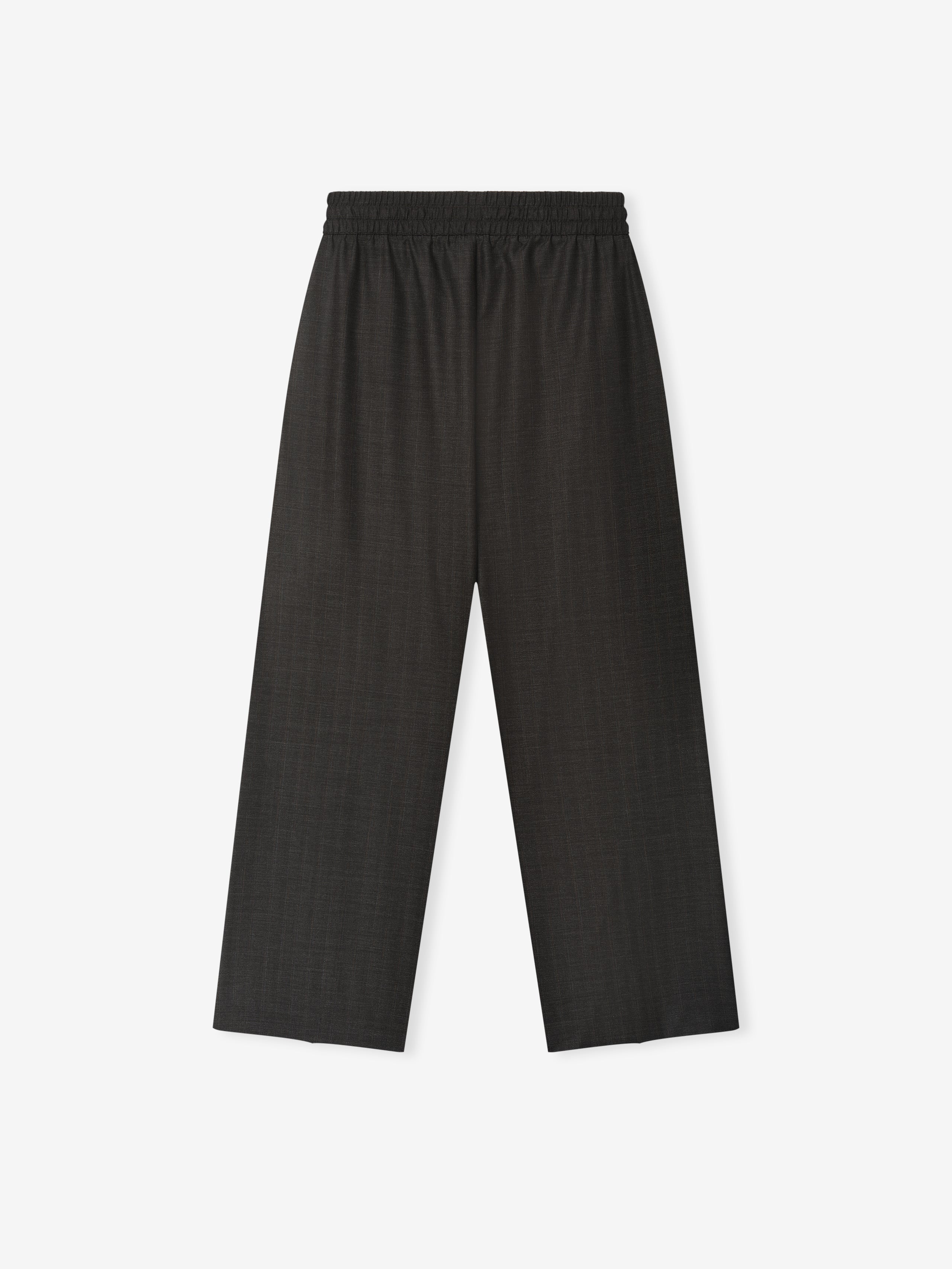 Grey Striped Wool Wide Leg Drawstring Pants