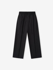 Black Striped Wool Wide Leg Drawstring Pants