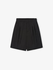 Black Striped Wool Baggy Shorts