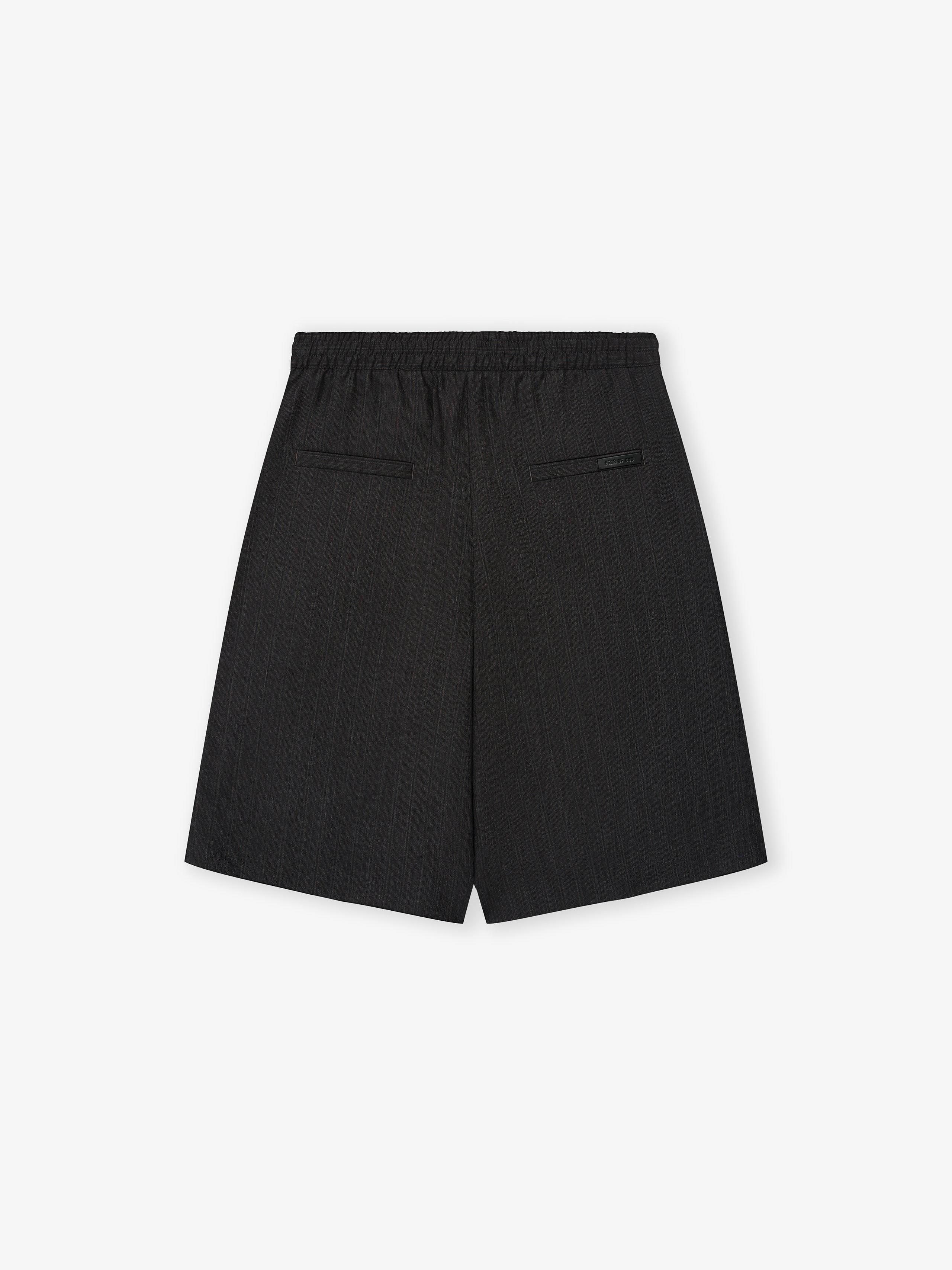 Black Striped Wool Baggy Shorts
