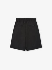 Black Striped Wool Baggy Shorts