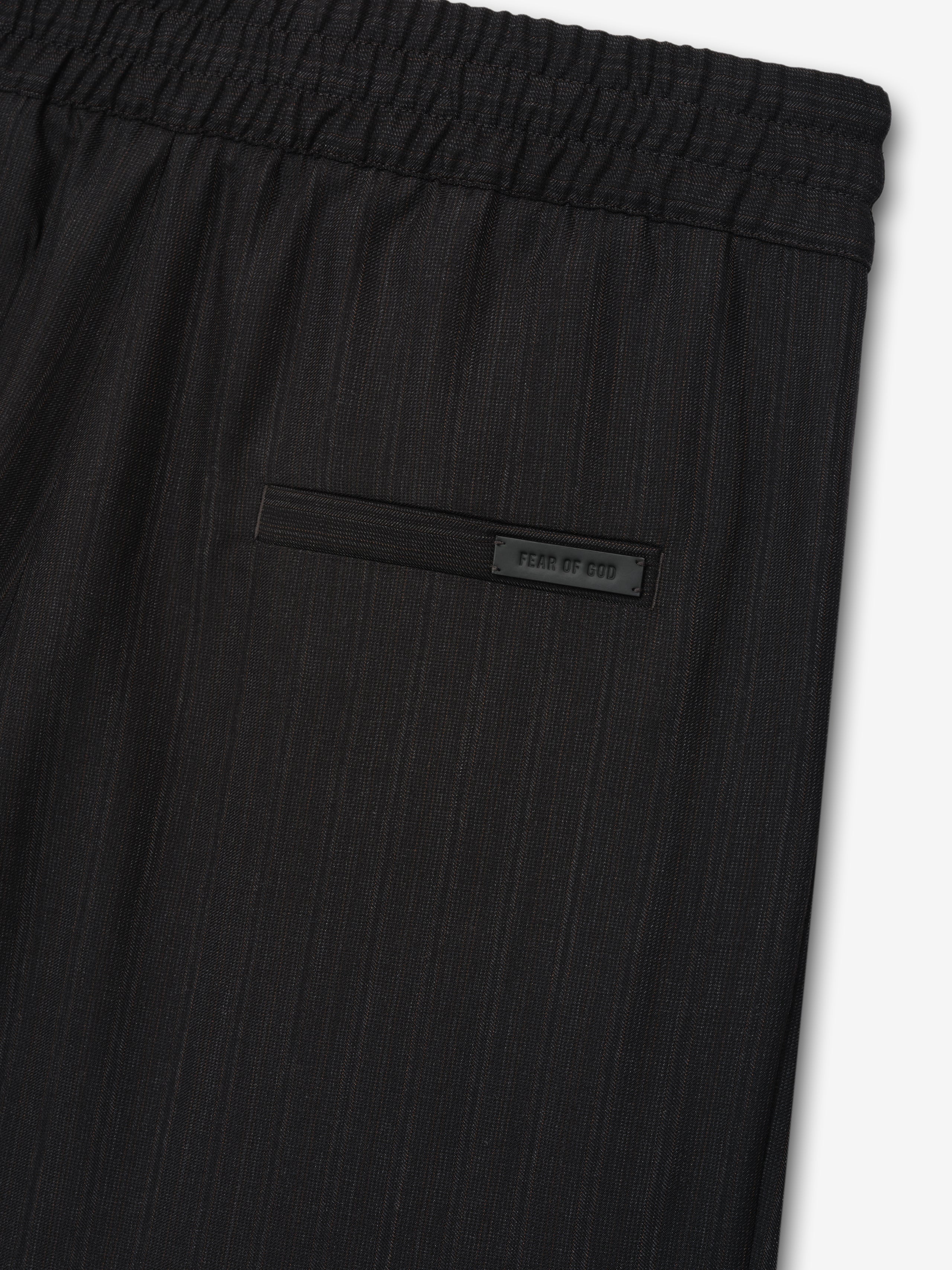 Black Striped Wool Baggy Shorts