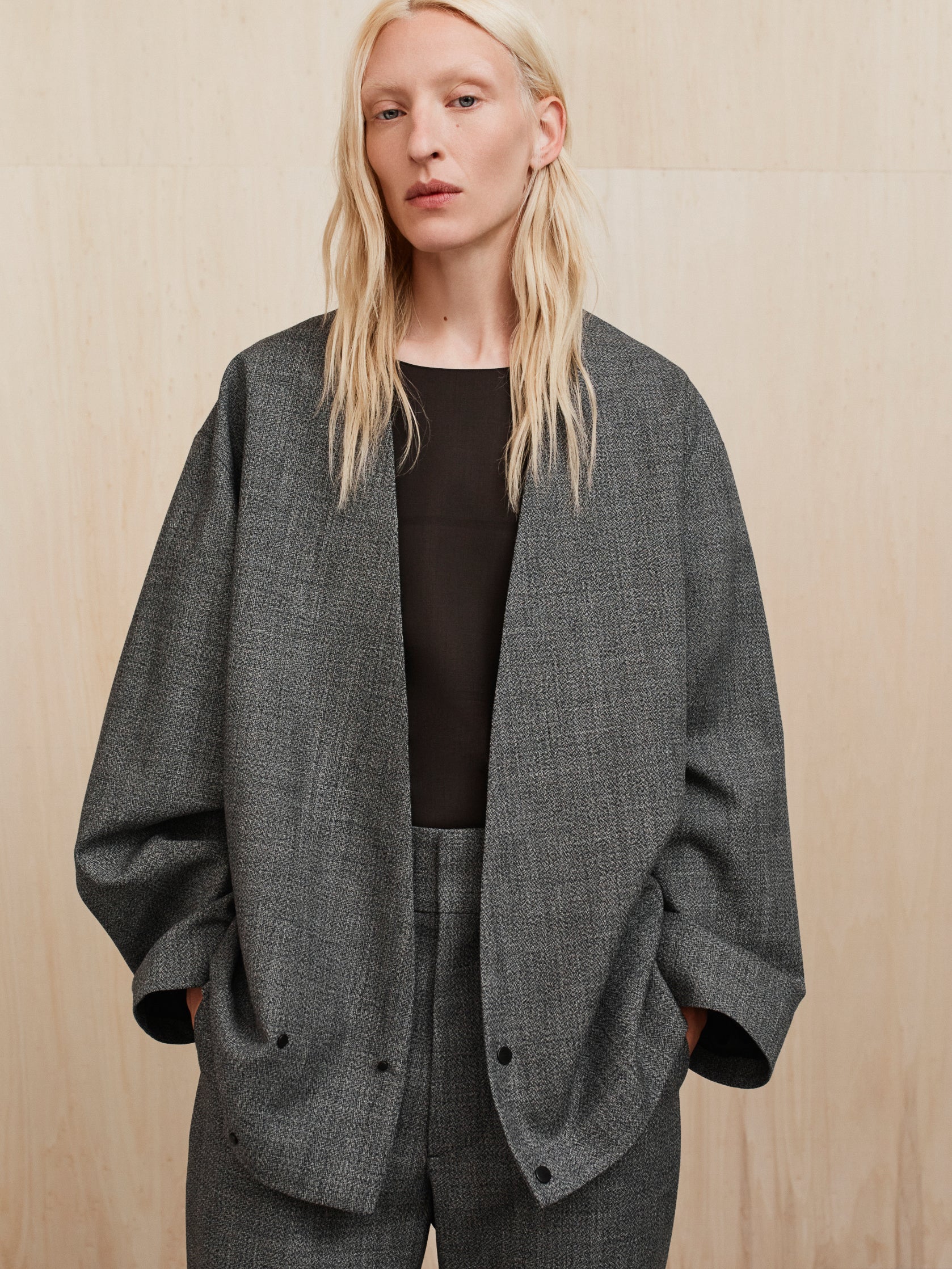 Mouline Wool Relaxed Lapelless Jacket
